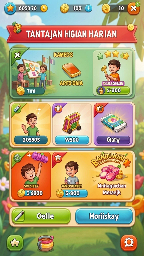 Tampilan menu utama dengan berbagai opsi permainan yang menarik.